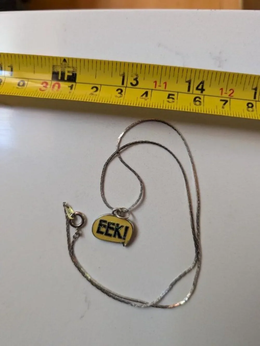 Vintage Halloween Yellow Enamel & Glitter EEK! Pendant Necklace